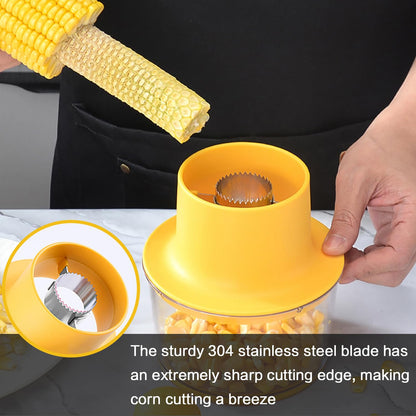 AACGIN Corn Cob Stripper, Corn Peeler for Corn on the Cob, Quick Corn Cutter Tool, Corn shucker off the Cob with Bowl & Safety Handle [Yellow]