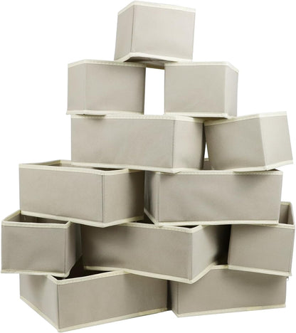 12 Pack Closet Clothing,Socks,Bra,Towels,Ties(12 Pack,Beige) Fordonral Drawer Organizer Clothes, Foldable Fabric