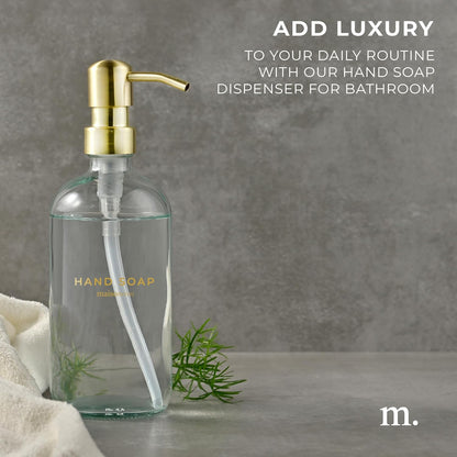 MaisoNovo Hand Soap Dispenser for Bathroom - 16.9 fl oz Clear Glass with Gold Pump