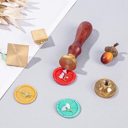 CRASPIRE Blank Wax Seal Stamp Set 6PCS Sealing Solid Brass Stamp Head 20-30.5mm Round Square+2PCS Wood Handle Retro Removable Brass Stamp Kit for Letter Envelope Invitation Wedding Gift Decoration