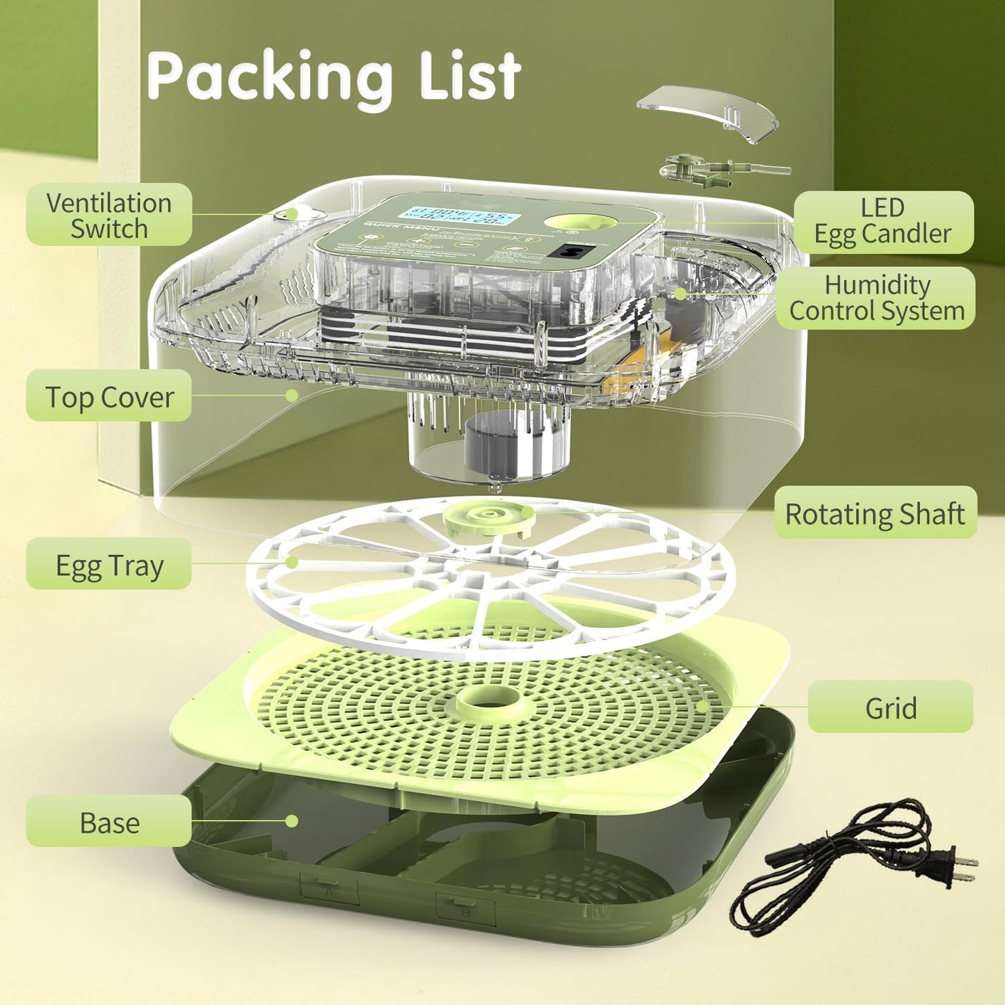 12 HOWOOlUA Egg Incubator for Hatching Eggs withAuto Turn, Temp & Humidity Control, Built-in CandleLarge Capacity Egg