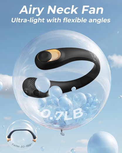 TUNISE Neck Fan - USB-C Rechargeable Personal Fan with LED Display, 3-Speed & 4000mAh Battery