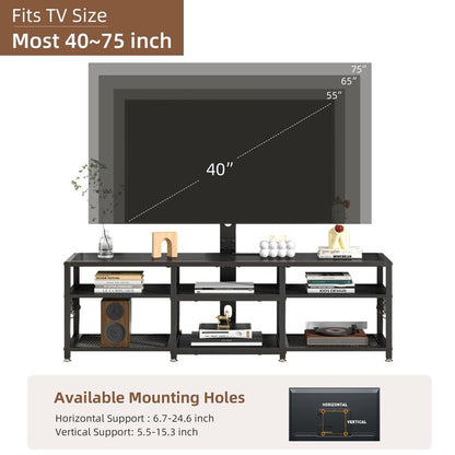 VECELO Dresser TV Stand for Bedroom with 5 Fabric Drawers, Entertainment Center for 32/40/43 in TVs, Media Console Table with Storage, Open Shelf, Adjustable Feet, Living Room Furniture, Rustic Gray
