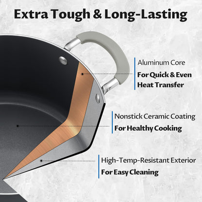 8 Quart Nonstick Stock Pot with Lid - BEZIA Ceramic Large Soup Pot for Family Cooking, Induction Ready, Stay-Cool Silicone Handles, Easy Cleanup, Perfect for Stews, Pasta & Batch Cooking