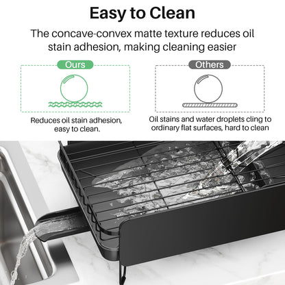 SNTD Dish Drying Rack - Large Dish Racks for Kitchen Counter, Expandable Dish Drainers with Cutlery Holder Stainless Steel Rustproof, Black