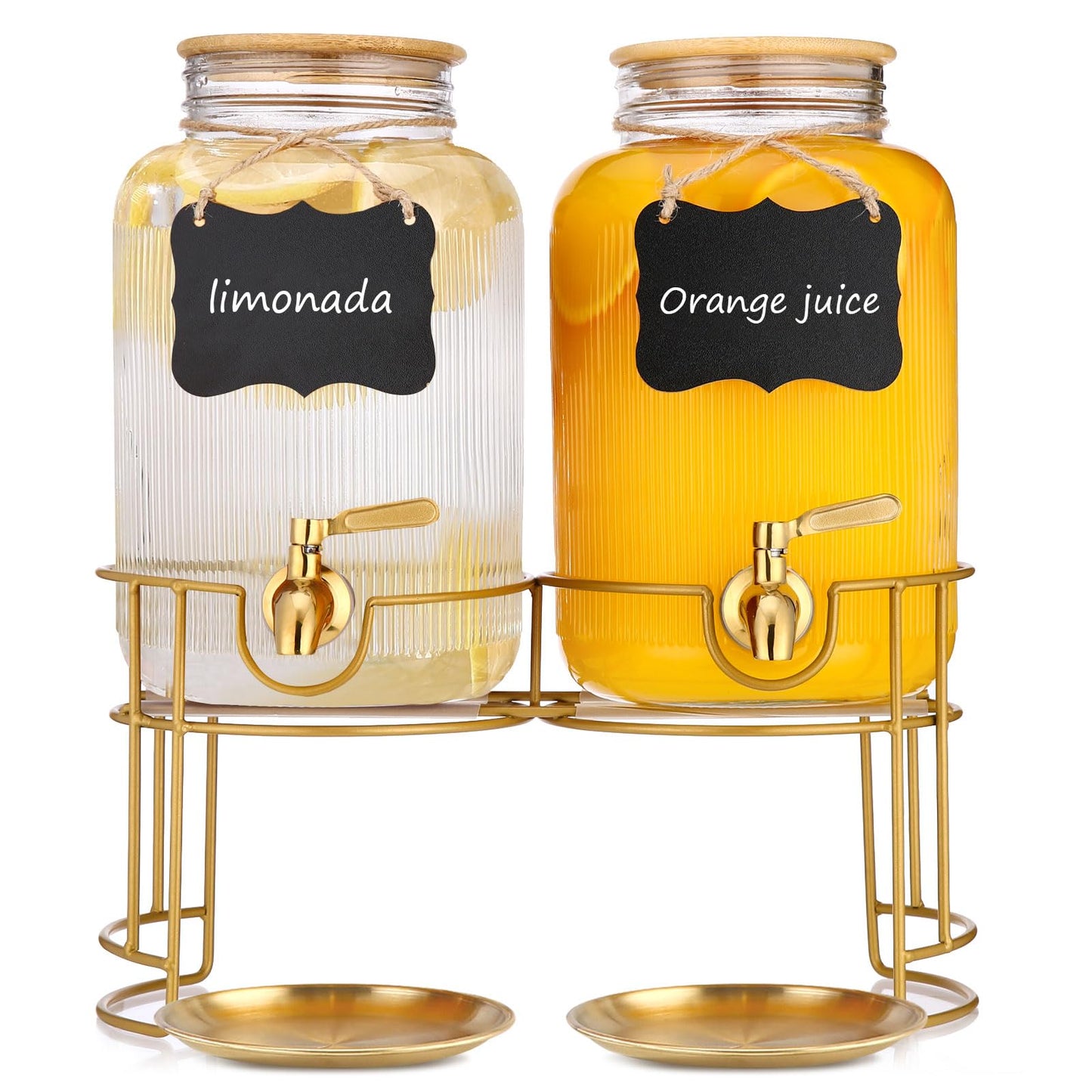 Drink Dispensers For Parties- 1 Gallon Beverage Dispenser with Stand and Spigot 18/8 Stainless Steel Leak-proof- Sun Tea Glass Jar For Outside, Juice Lemonade Dispenser