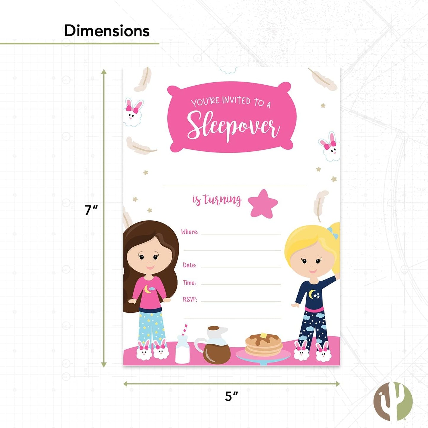Desert Cactus Girls Happy Birthday Invitations - Style 1 Invite Cards (10 Count) with Envelopes for Kids Party