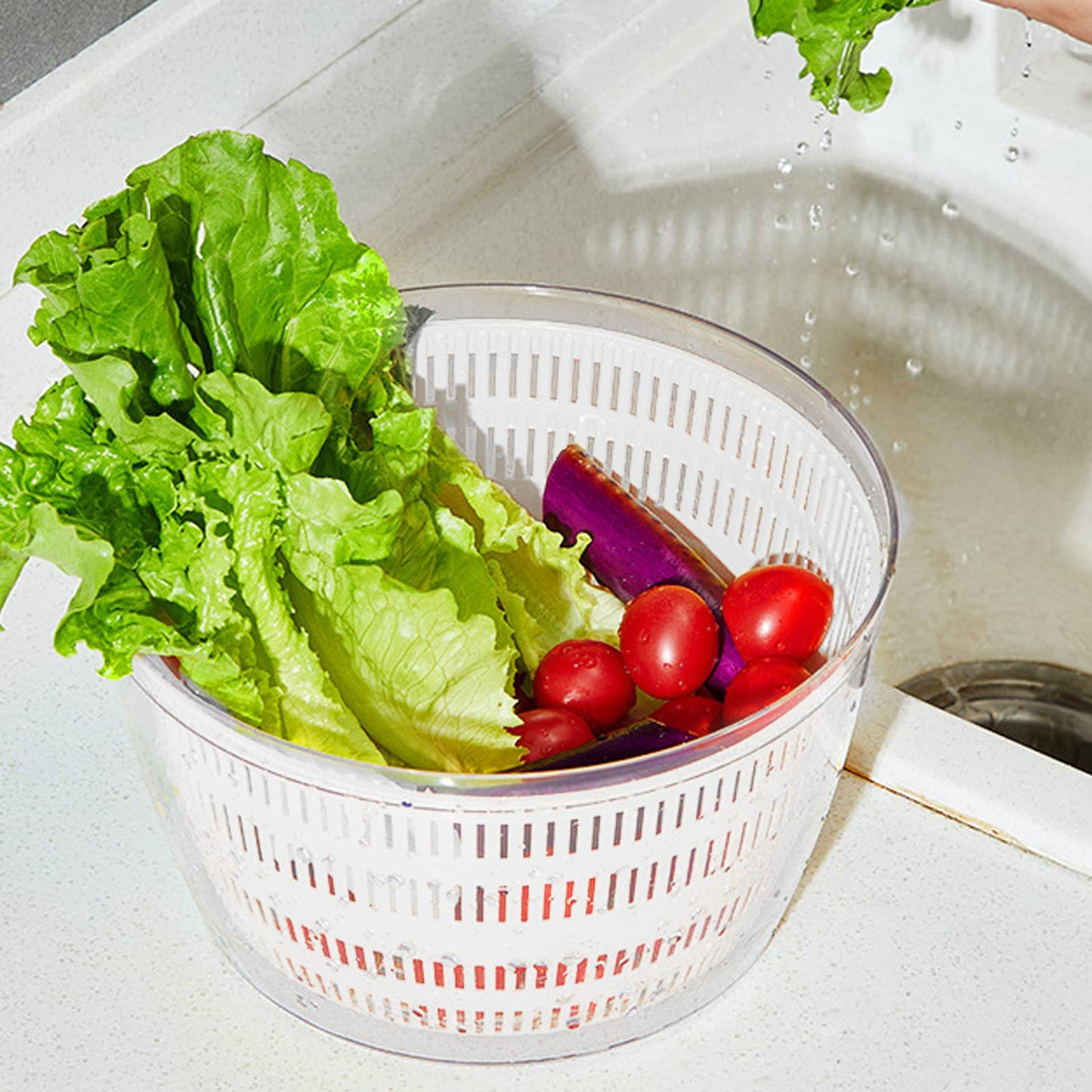 Vegetables Washer Dryer,4L Large Capacity Fruit Vegetable Strainer Spinner,USB Electric Salad Lettuce Spinner,Automatic Compact Salad Cleaner and Dryer for Home Kitchen(White)