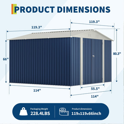 10 X 10 FT Outdoor Storage Shed,Metal Garden Sheds&Outdoor Storage, Lockable Gable Roof Garden Tool Shed, All-Weather Resistant Storage Unit for Bikes, Ladders, Patio Supplies & Garden Essentials