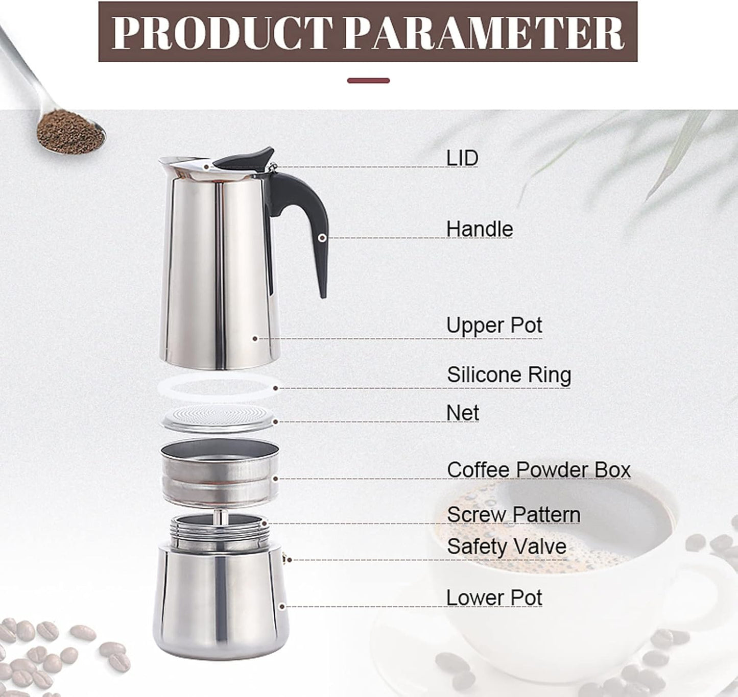 YOUTHINK Portable Electric Coffee Maker, Food Grade Stainless Steel Moka Pot for Home & Outdoor (100ml)