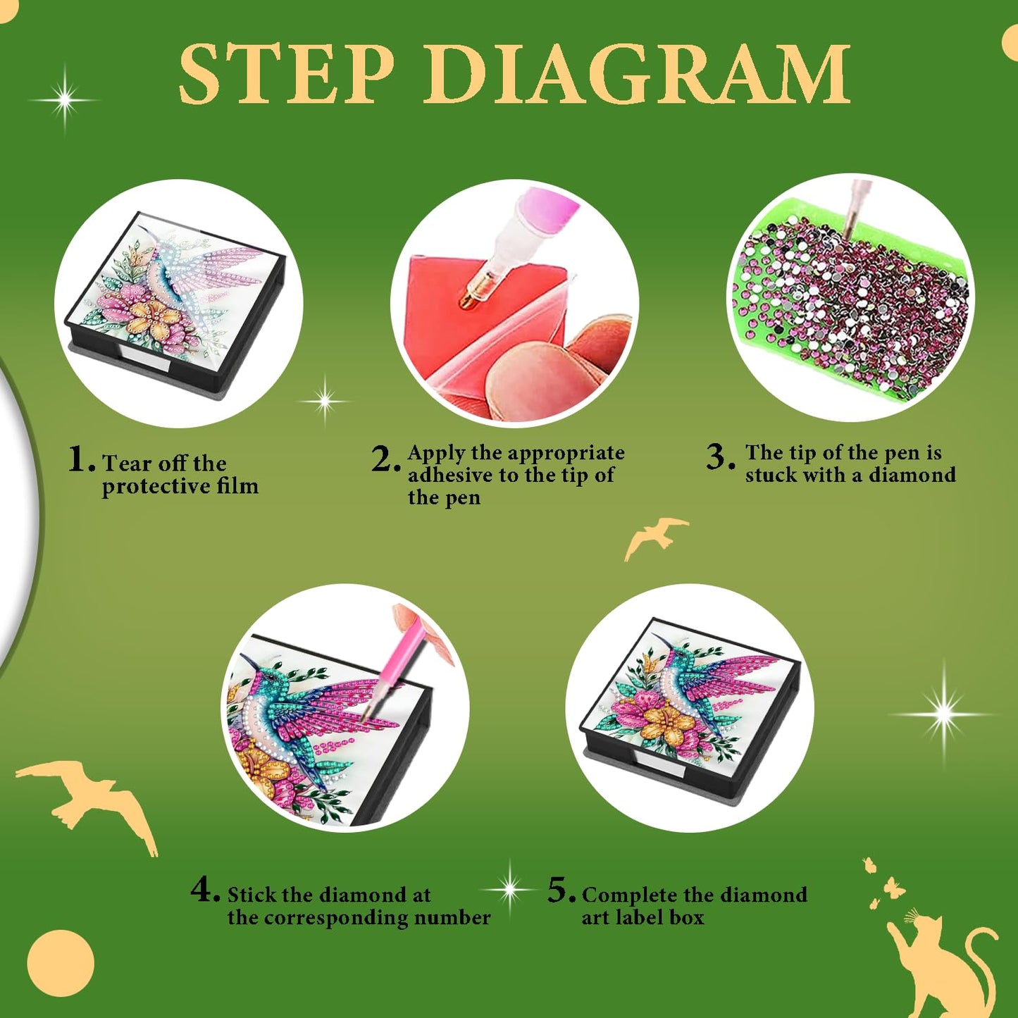 DOTZSO Diamond Art Kits for Adults Sticky Note Holder, Diamond Painting Notes Box Diamond Dots Decoration Gem Arts and Diamond Office Desk Supplies Contains 160 Sheets of Paper Hummingbird
