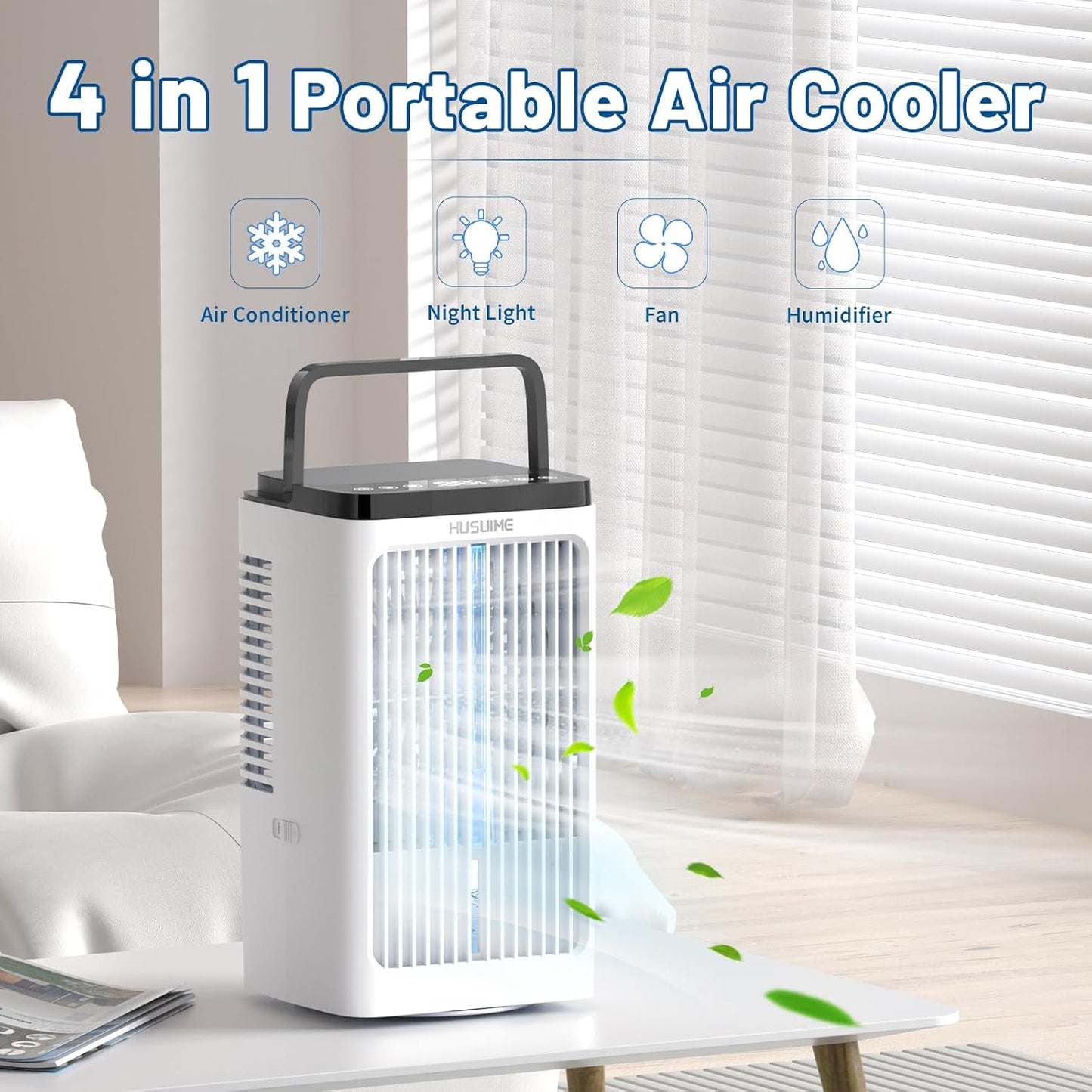 Portable Air Conditioners Evaporative Air Cooler with 4 Wind Speeds 8H Timer & 7 Color Light for Room