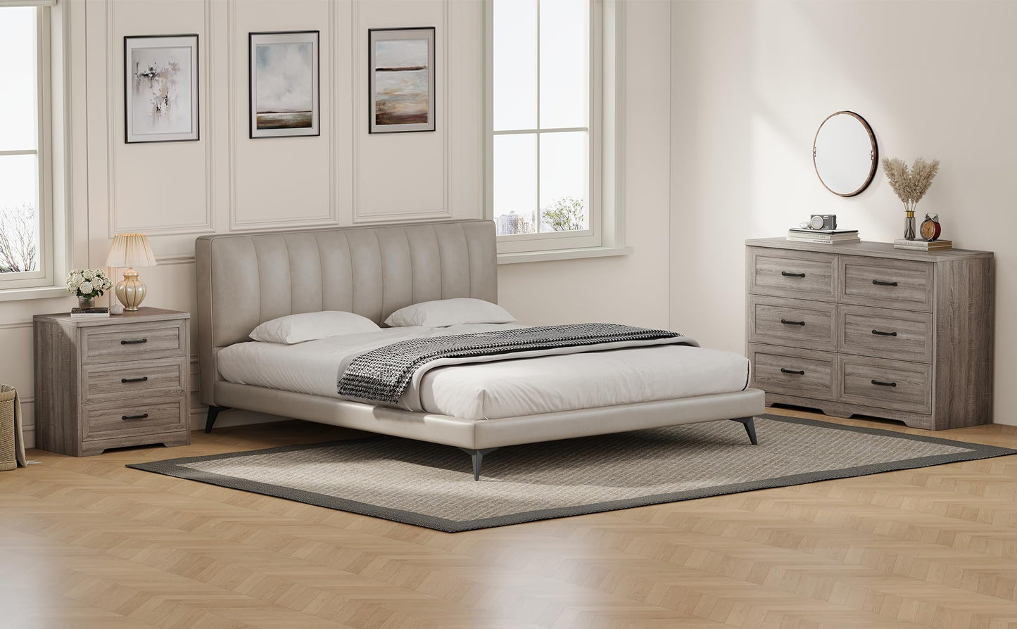 Ball & Cast Farmhouse 6 Drawer Dresser for Bedroom, 47" W Modern Chest of Drawers with Metal Handles, Wood Dresser TV Stand, Dresser Drawer Organizer for Closet, Living Room,Hallway,Gray