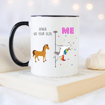 YouNique Designs 40th Birthday Mug, 11 Ounces, Funny Coffee Cup for Women, Unicorn Design