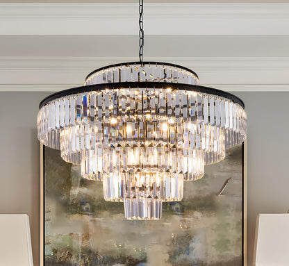 Wellmet Crystal Chandelier, 6-Tier Large Luxury Crystal Chandelier, 31'' Black Crystal Pendant Light for Living Room, Dining Room, Bedroom, Entryway, Hallway, Corridor,