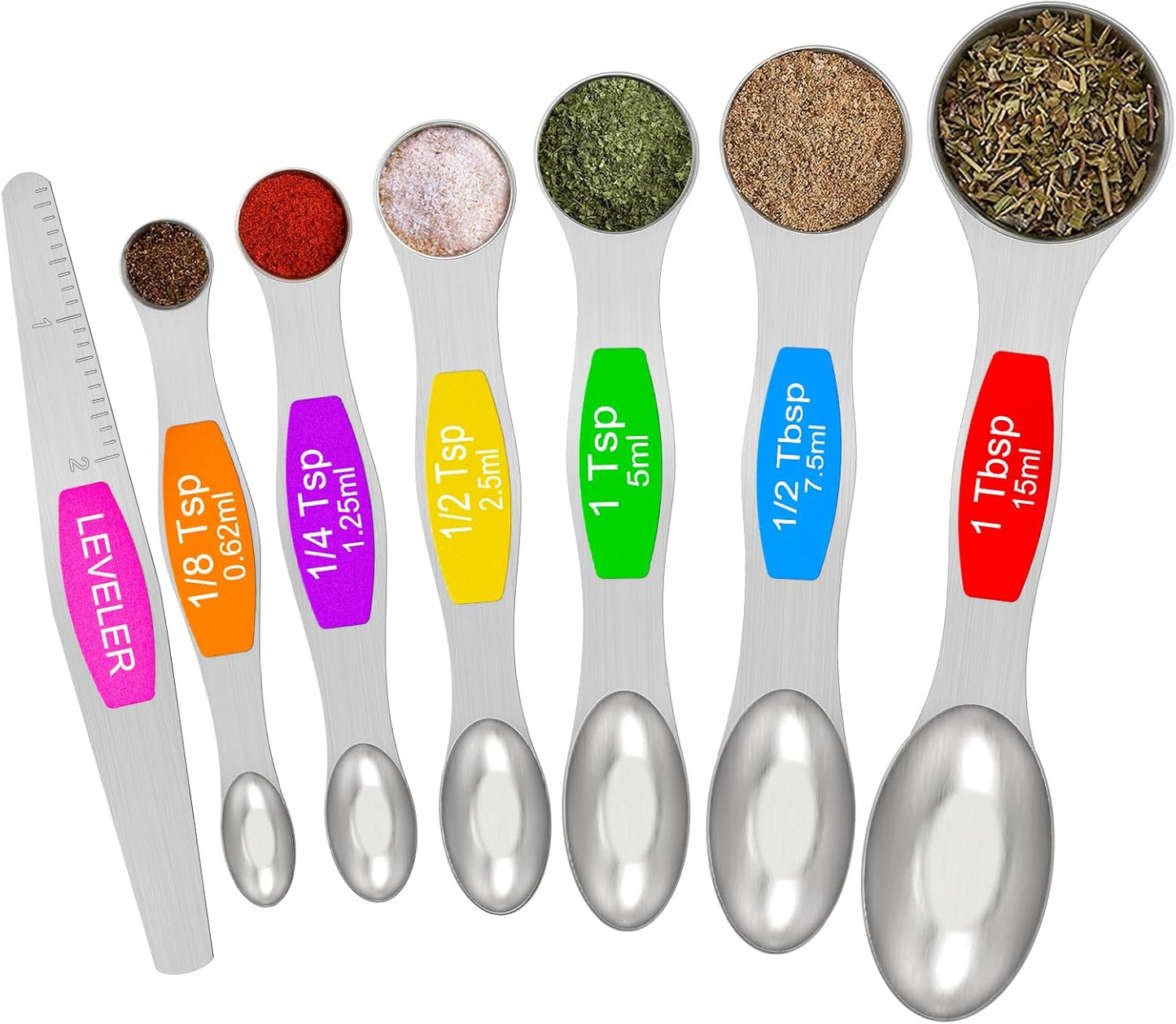 Magnetic Measuring Spoons Set, Wildone Stainless Steel Double Sided Measuring Spoons Set of 7 for Dry and Liquid