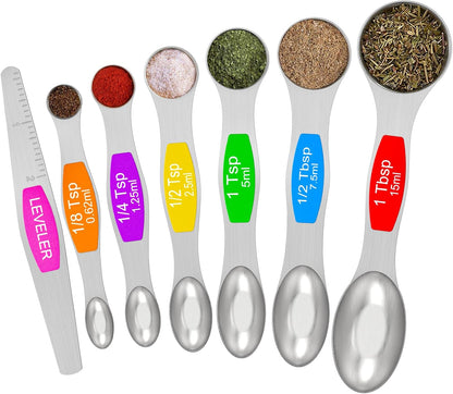 Magnetic Measuring Spoons Set, Wildone Stainless Steel Double Sided Measuring Spoons Set of 7 for Dry and Liquid