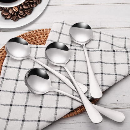 12-Pack Stainless Steel Soup Spoons, Round Cereal Spoon Dinner Spoons Set for Bouillon Dessert Ice Cream