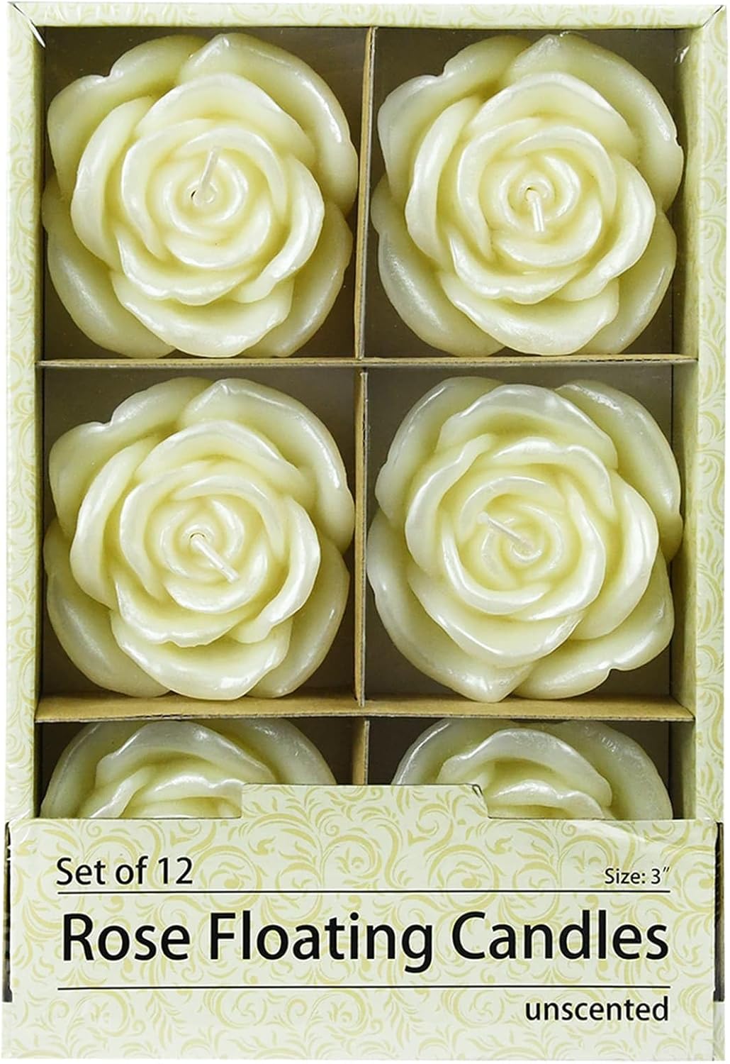 Zest Candle 12-Piece Floating Candles, 3-Inch, Ivory Rose
