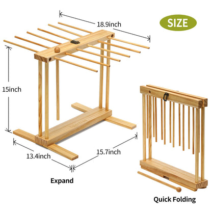 Talentree Collapsible Pasta Drying Rack, Wood Pasta Dryer Hanger Rack, Spaghetti Noodle Drying Hanging Rack Stand with 12 Bars and Transfer Wand, Foldable for Easy Storage