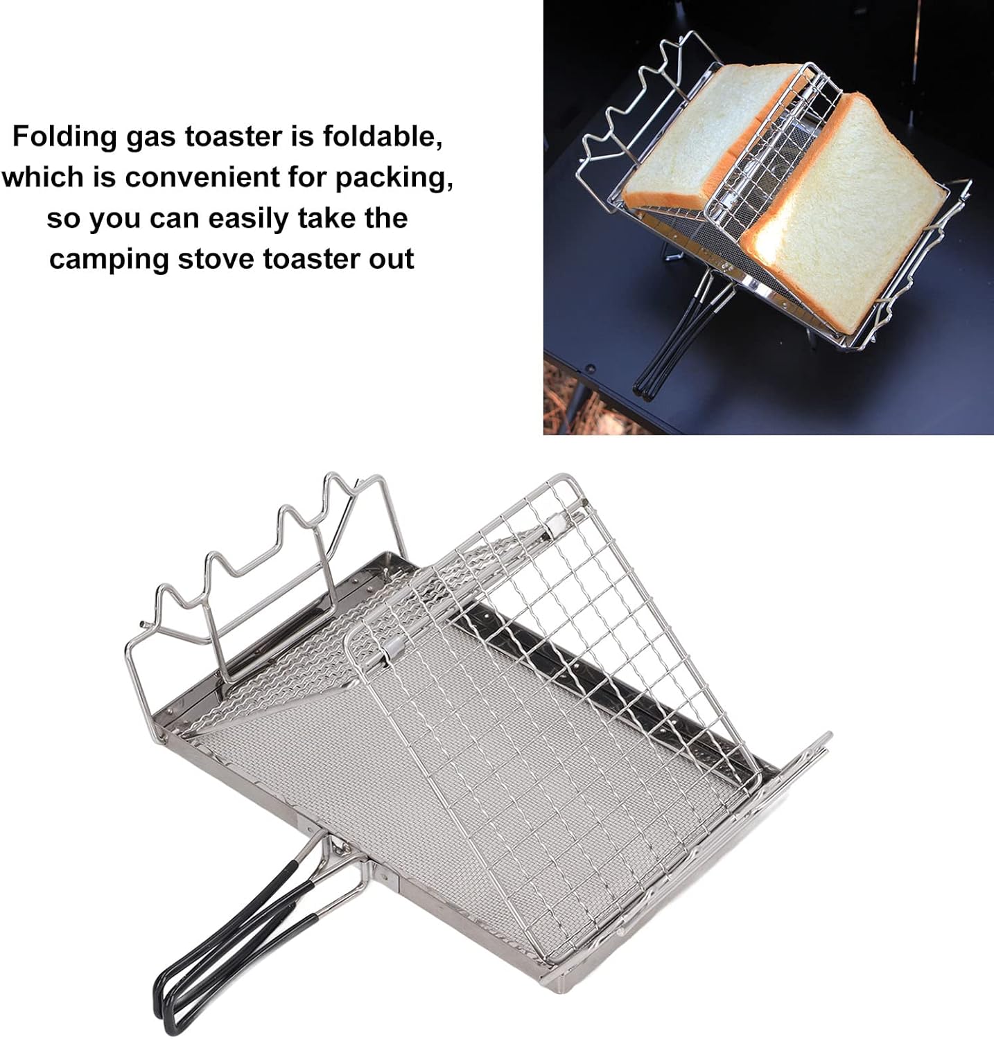 Camping Stove Toaster Outdoor Barbecue Bread Rack, Portable Stovetop Folding Cake Baking