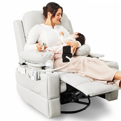 MAMAZING Lullapod Power Nursery Recliner Rocking Chair, Triple Motor Power Recliner with HugAssist Armrest, 270° Swivel Glider and Quiet Rocking Chair Nursery with Dual Charging Port and Storage
