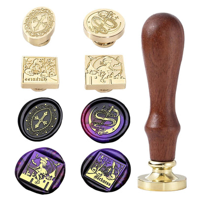 Halloween Wax Seal Stamp Kit - 4Pcs Wiccan Series Sealing Wax Stamps (Bat Witch, Crow's Graveyard, Jesus Cross, Snake Sword Moon)