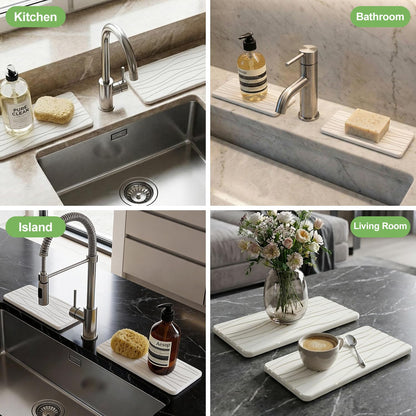Water Absorbing Stone Tray for Bathroom Sink Stone Drying Mat for Kitchen Counter Diatomite Sink Soap Dispenser Trays Quick Dry Mat Kitchen Decor Diatomaceous Earth Vanity Tray Bathroom Accessories