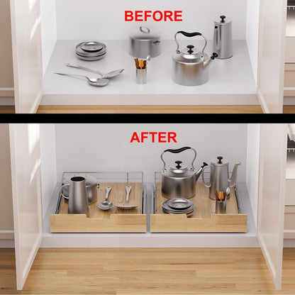 Sikarou Pull Out Cabinet Organizer,Heavy-Duty Slide Out Shelf, Wood And Wire Basket, Pull Out Drawer for for Kitchen Under Sink Space, Pantry, Bathroom (26 * 21 WM)