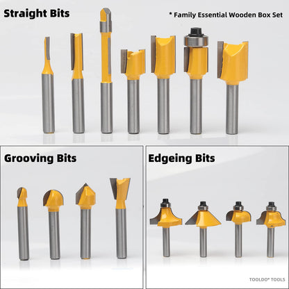 TOOLDO Router Bits 15 Pcs Set with Wooden Box, 1/4 Inch Shank with High-End Carbide Router Bits Kit, for Woodwork Project