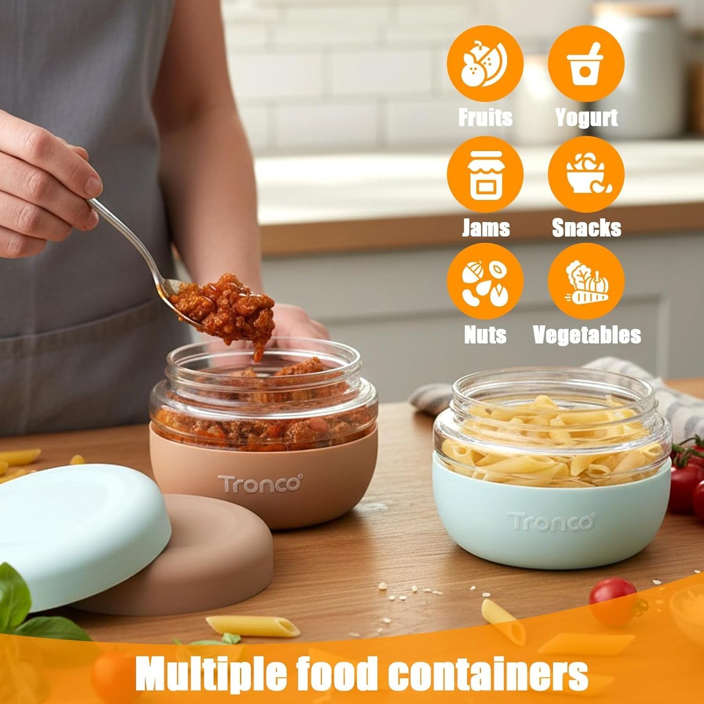24 oz Set 1 Tronco Glass Lunch Bowl Container with Lid, Glass Food Containers, Leak & Spill Proof, Soup & Stew Food