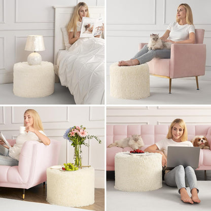 20 15, Hansleep Round Stuffed Pouf Ottoman x Foam Filled Faux Fur Ottoman Foot Rest for Chair with Washable Cover, Foot