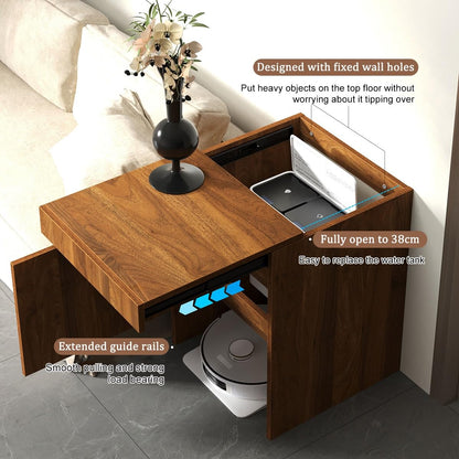Nordivo Robot Vacuum Stand Cabinet,Storage Cabinet with Doors for Robot Vacuum Cleaner,End Side Table for Home Office,Wood Freestanding Rack for Living Room Home Office Kitchen(Black)