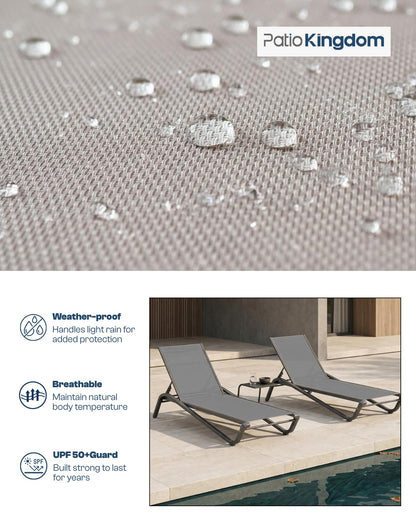 Patio Kingdom Patio Chaise Lounge Chairs Set of 6, All-Weather Aluminum Pool Loungers for Outside, 5-Position Adjustable Sunbathing Chairs for Tanning, Stackable for Backyard, Poolside, Grey