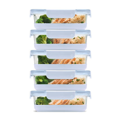 Ello Duraglass 3.4 Cup Meal Prep Sets 10Pc, 5 Pack Set- Glass Food Storage Container with Silicone Boot and Airtight BPA-Free Plastic Lids, Dishwasher, Microwave, and Freezer Safe, Halogen Blue