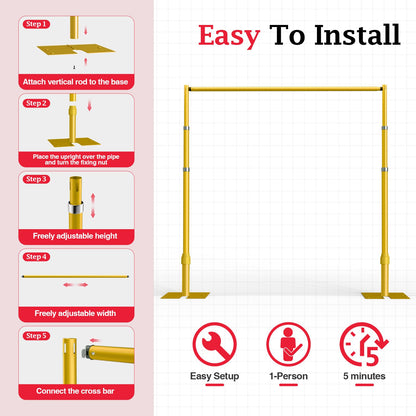 EMART Pipe and Drape Backdrop Stand Kit, 12ftx10ft Heavy Duty Adjustable Photo Background, Metal Frame with Flat Base for Wedding, Birthday Party, Banquet Decorations - Gold
