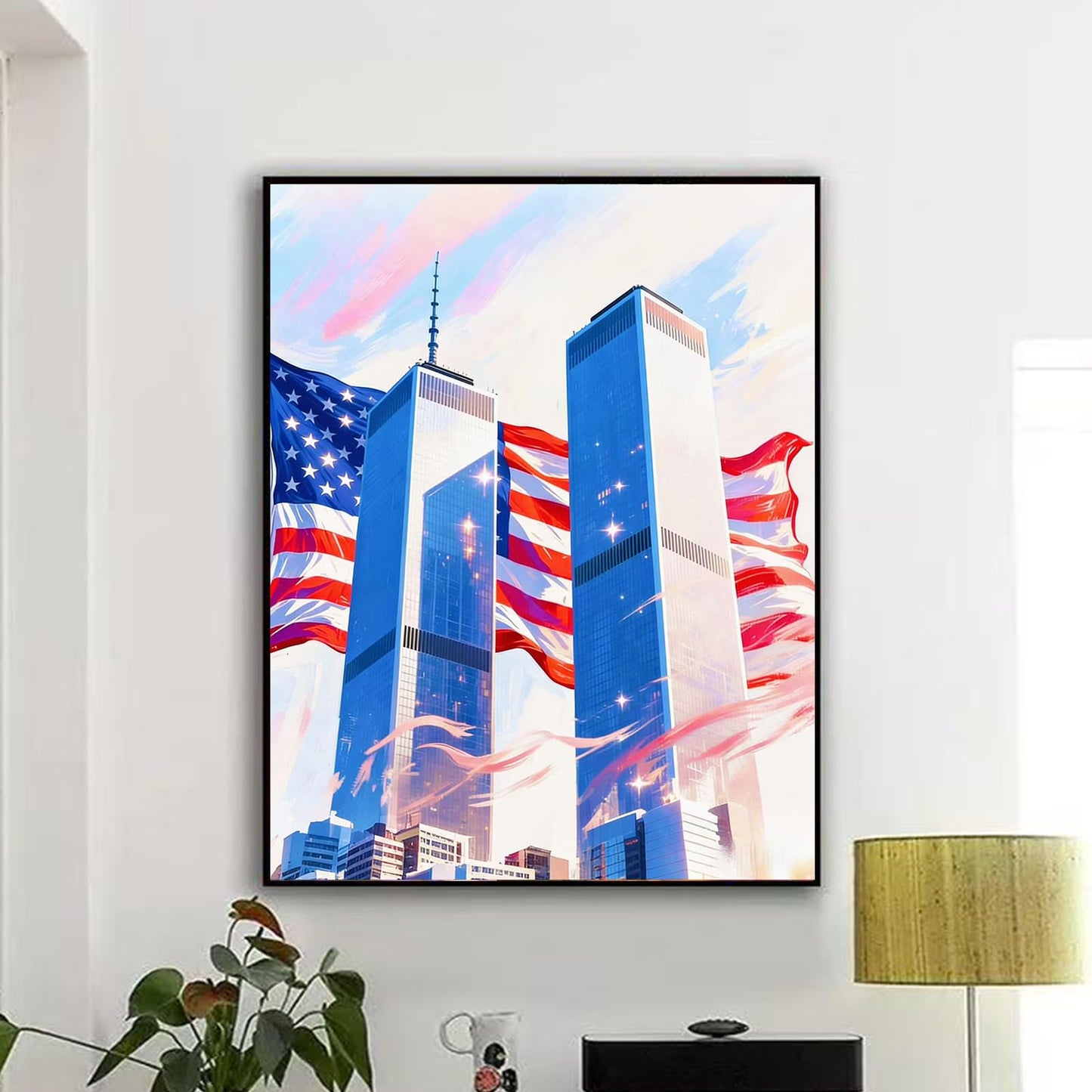 Lvmuu Twin Towers Diamond Painting Kits for Adults, Patriotic 5D Full Square Drill Diamonds Art Kits for Beginner, DIY Paint with Diamonds Shiny Beads Gem Art Craft Home Wall Decor 16x20in