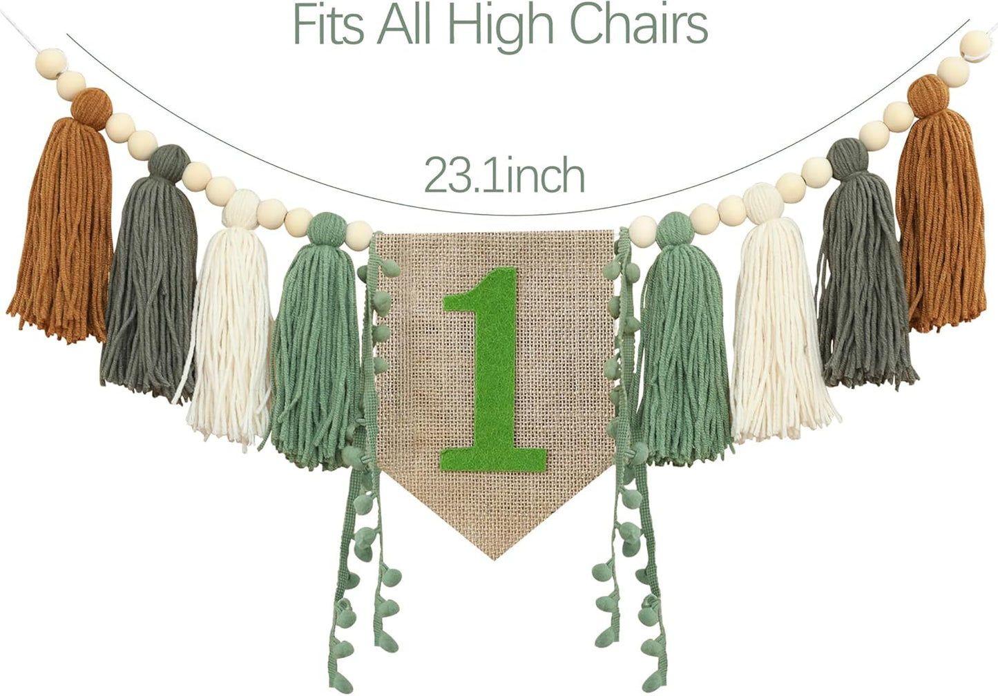 1st Wild One High Chair Banner Boy First Birthday Decorations,Jungle Green Highchair Banner,Woodland One Year Old Party