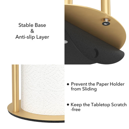 Paper Towel Holder Gold, Premium Stainless Steel Kitchen Roll Dispenser, Countertop Roll Organizer