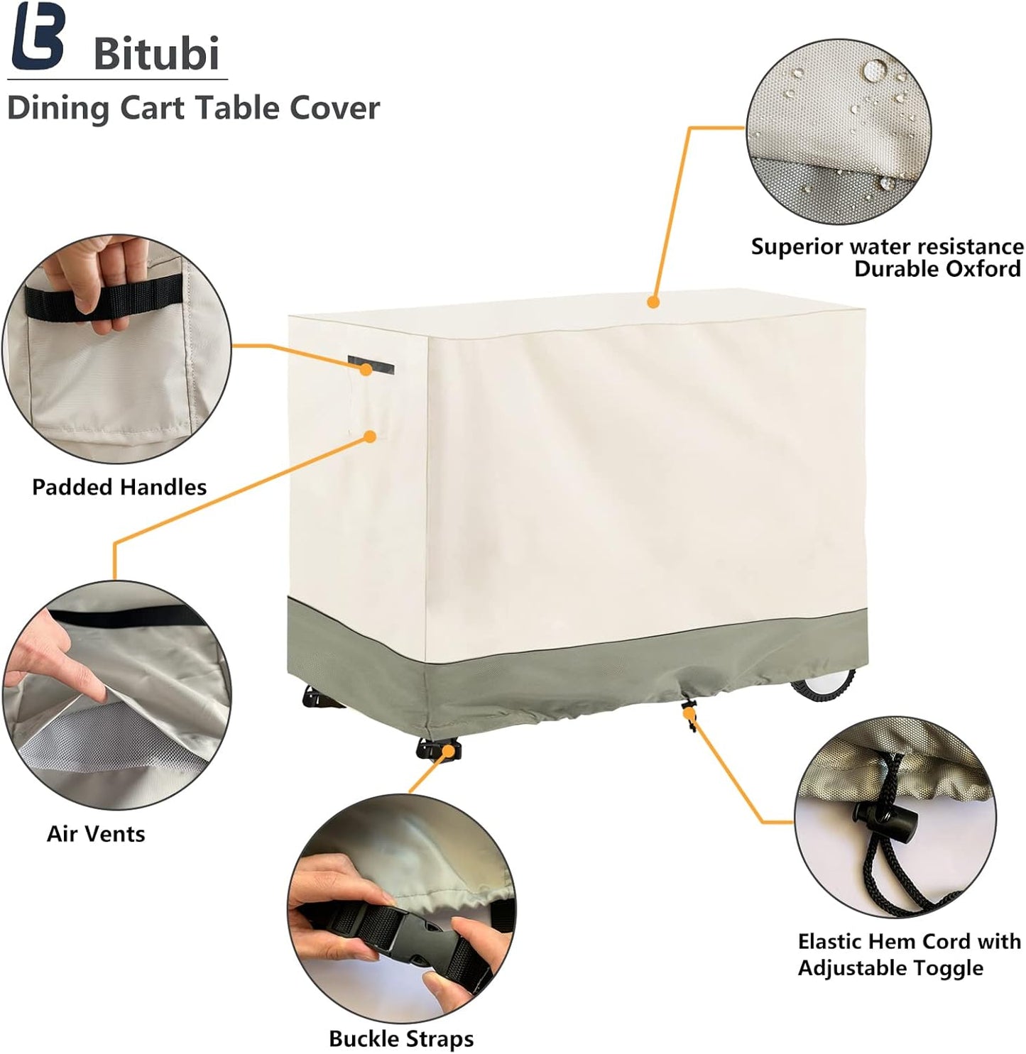 40 inch Bitubi Outdoor Dining Cart Cover for Royal Gourmet Double-Shelf Movable Dining Cart Table, Heavy Duty