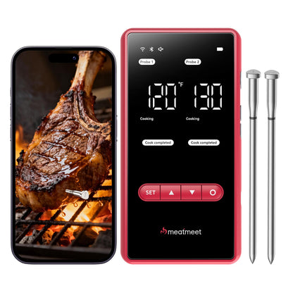 Meatmeet Wireless Meat Thermometer Digital with Dual Wi-Fi & Bluetooth, Meat Thermometer Wireless with 2 Probes, LED Display Base, 6 Sensors, IP69 Waterproof, for Grills, Ovens, Smokers & BBQs (X Pro)