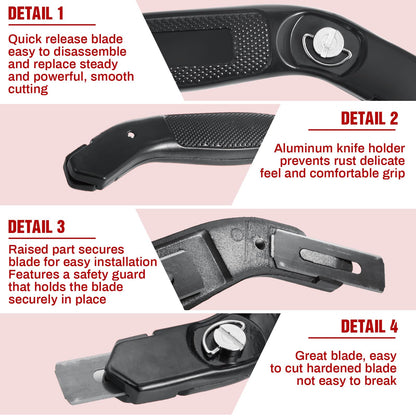 Lasnten 2 Pieces 6 Blades Utility Carpet Knife Cutting Heavy Duty Carpet Knife Cutter Tools with Blades Razor Blade Knives with Protective Cap for Box Cutter Roofing Purpose, Aluminum (Black)