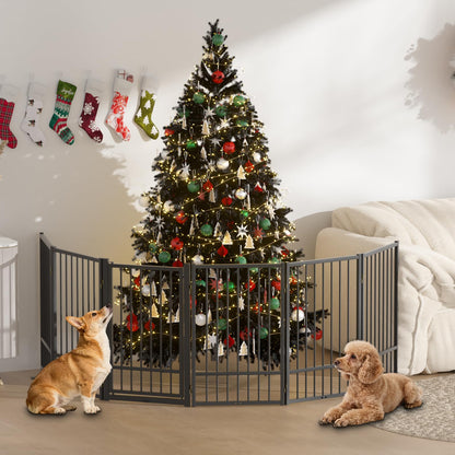 SNUOWU Full Metal Freestanding Dog Gate with Door, 36''Height Foldable Pet Dog Fence for Indoor & Outdoor, 6 Panels Extra Wide Free Standing TallDog Gates for Doorways,House,Stairs,Porch,Deck,Yard
