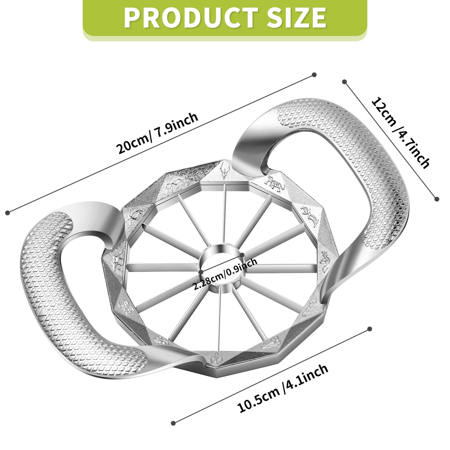LIIGEMI Apple Slicer,12-Slices Stainless Steel Cutter，Heavy Duty Stainless Steel Apple Cutter and Divider， Anti-slip Handle，Gifts for Mom， Easy to Use.
