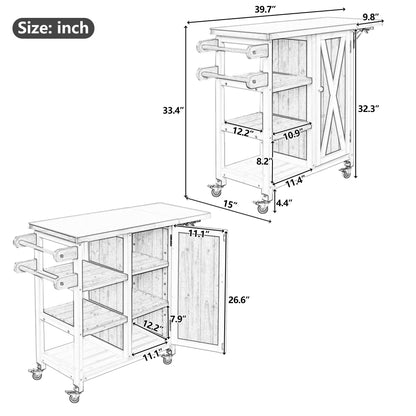 Foldable Outdoor Kitchen Island Cart with Stainless Steel Top, Rolling Grill Table with Storage Cabinet Shelves and Double Towel Rack, Wooden BBQ Prep Station with Lockable Wheels for Patio, Grey