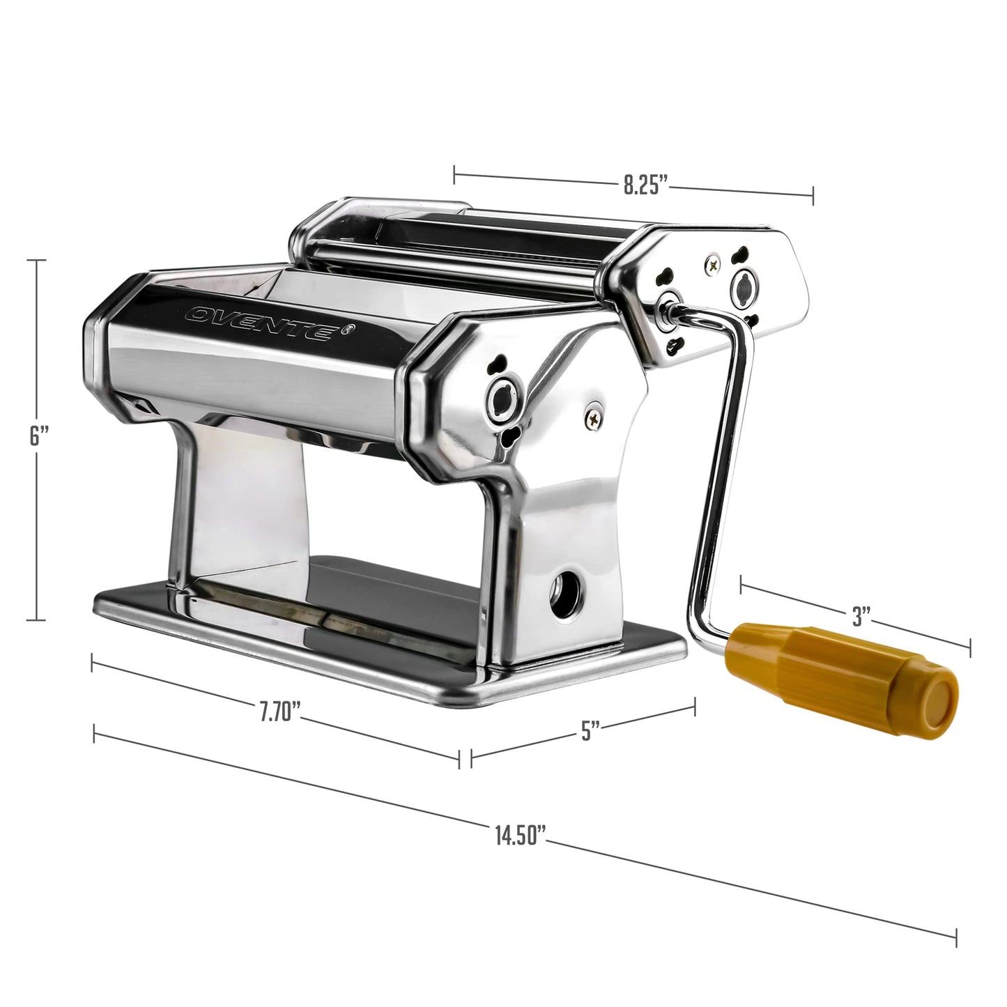OVENTE Pasta Maker Machine with 7 Adjustable Thickness Settings, Rollers and Cutter, Classic Stainless Steel Manual Noodle Maker for Spaghetti, Fettuccini, Lasagna or Dumpling Skin, Silver PA515S