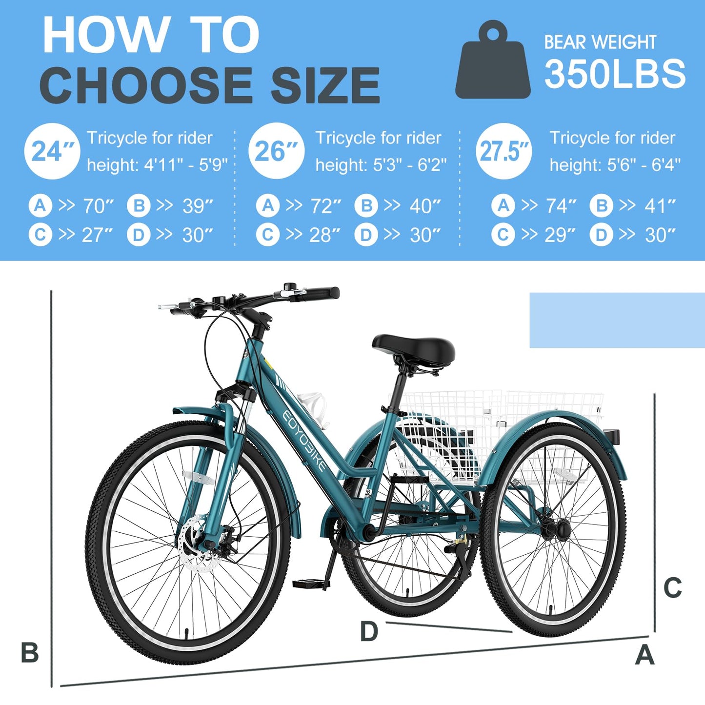 Slsy Adult Mountain Tricycle, 7 Speed Three Wheel Bike, 24/26 Inch Adults Trikes for Seniors with Shopping Basket, Exercise Men's Women's Tricycles