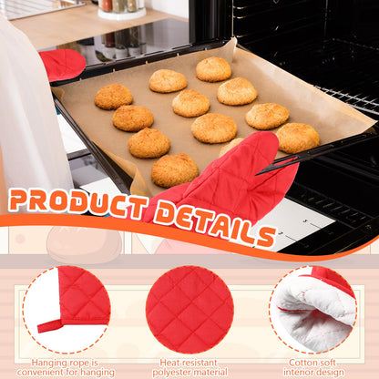 6 Pairs Heat Resistant Oven Mitts Kitchen Oven Gloves 11 Inch Long Quilted Cotton Polyester Kitchen Gloves for Cooking, Baking, Grilling BBQ (Red)