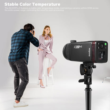 Godox AD200 Pro II AD200Pro II Pocket Outdoor Flash Strobe, 200Ws 2.4G TTL 1/8000s HSS Monolight, 0.01-1.8s Recycle, GODOX AD200ProII AD 200 Pro II Upgraded Flash Head, Color Indicator and Screen
