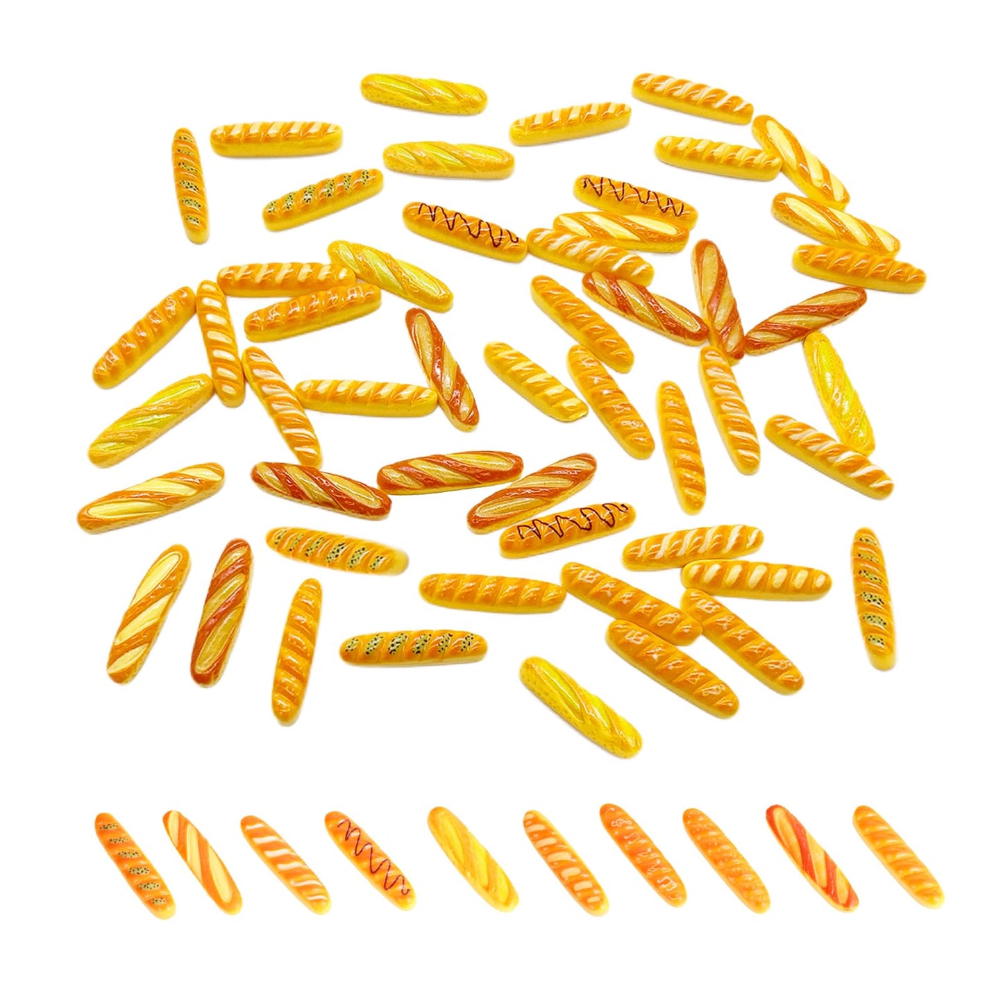 50Pcs Mini Fake Bread, Miniature Resin Food, Fake French Bread, Artificial Food Model for Mini House Kitchen Fairy Garden Cake Party Decor Display Props (Random Styles)